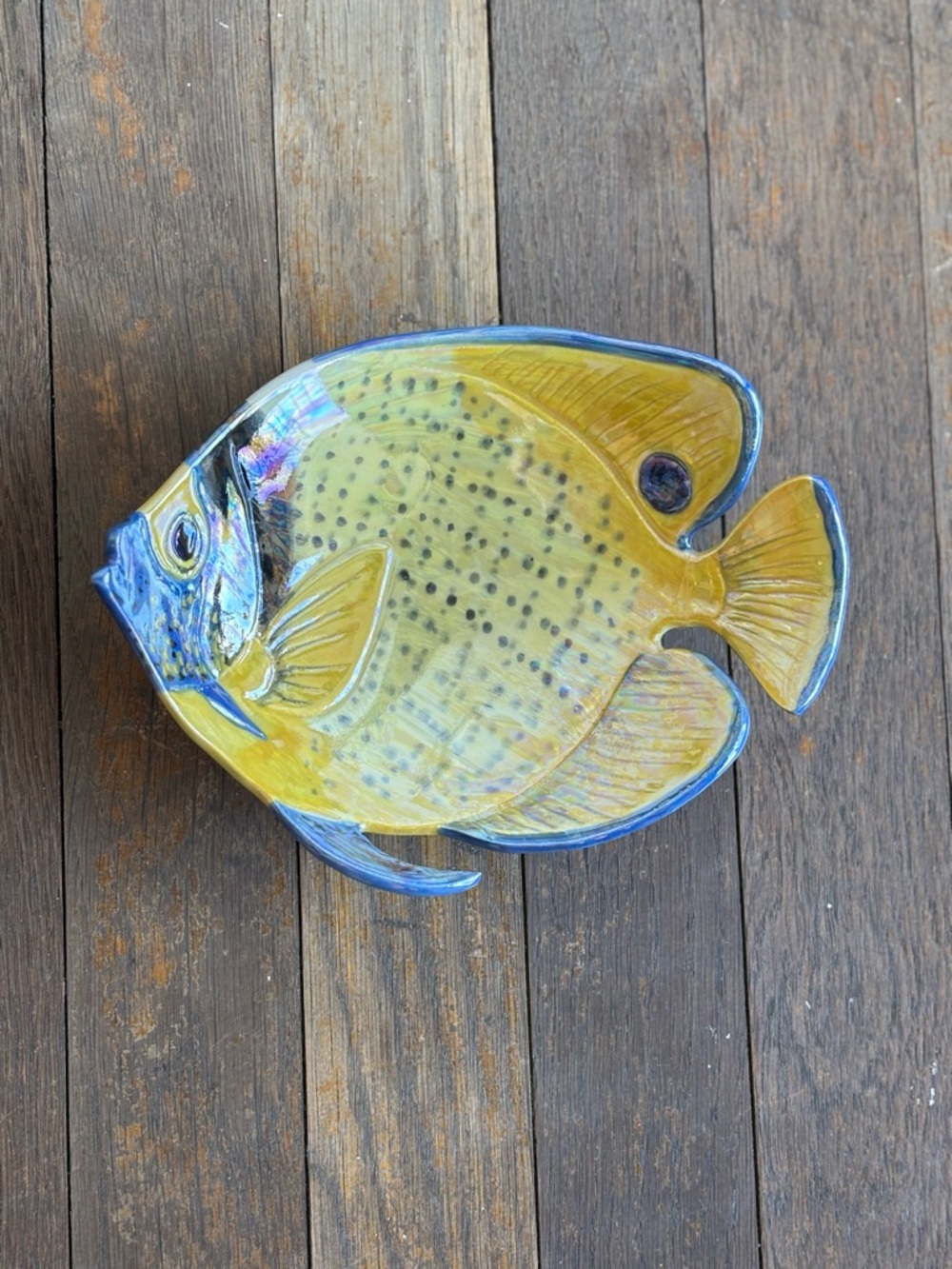 Yellow and Blue Decorative Fish Bowl - Ceramic